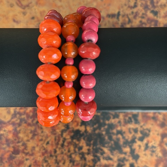 Vibrant Orange and Pink Stackable Coordinating Stretch Beaded Bracelets-Set of 3 - Picture 7 of 8